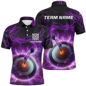 FUNSTUFFPRINT Personalized Archery 3d Target Custom Purple Thunder Lightning Men Polo Shirt Size S-5XL