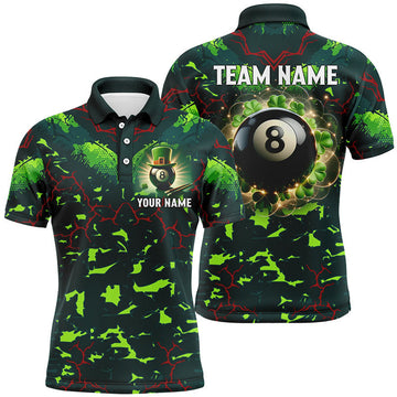 FUNSTUFFPRINT 3D Billiard 8 Ball Luckiest Shamrock Men Polo Shirts Personalized St Patrick Day Billiard Polo Shirt Size S-5XL