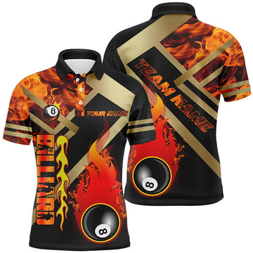 FUNSTUFFPRINT Personalized 8 Ball Pool Fire Flame 3D Printed Men Polo Shirts Custom Billiard Jersey Uniform Polo Shirt Size S-5XL