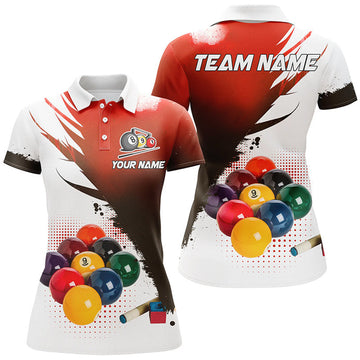 Custom Personalized 3D 9 Ball Pool Billiard Jerseys Women Polo Shirts, Custom Billiard Team Shirts |Red