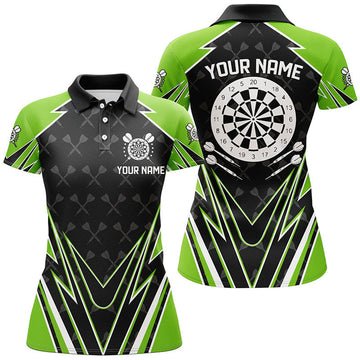 Custom Black And Green Dartboard Women Darts Polo Shirts Customized Name Darts Team Jersey Uniform