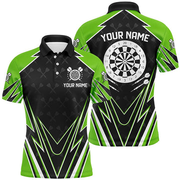 Custom Black And Green Dartboard Men Darts Polo Shirts Customized Name Darts Team Jersey Uniform
