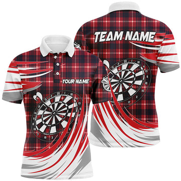 FUNSTUFFPRINT Personalized Red Darts Board Plaid Pattern Men Darts Polo Shirts Custom Darts Team Polo Shirt Size S-5XL