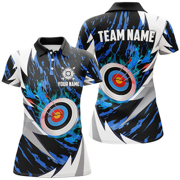 Custom Personalized 3D Target Archery Thunder Pattern Women Polo Shirts, Archery Team Jerseys Shirts |Blue