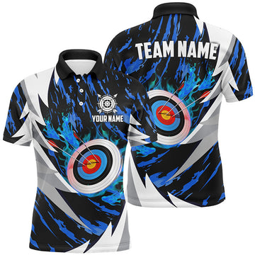 Personalized 3D Target Archery Thunder Pattern Men Polo Shirts, Archery Team Jerseys Shirts |Blue