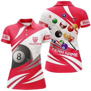 Custom 3D 8 Ball Pool Billiard Balls Personalized Women Billiard Polo Shirts Custom Red Billiard Jerseys