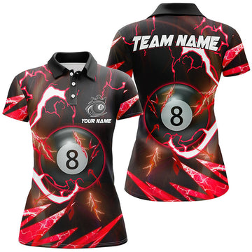 Custom Personalized Red 8 Ball Pool Thunder Lighting Polo Shirts For Women Custom Billiard Team Shirts