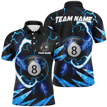 FUNSTUFFPRINT Personalized Blue 8 Ball Pool Thunder Lighting Polo Shirts For Men Polo Shirt Size S-5XL