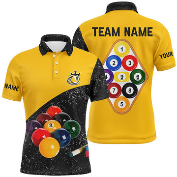 FUNSTUFFPRINT Personalized 9 Ball Pool Black Grunge Men Billiards Polo Shirt Size S-5XL