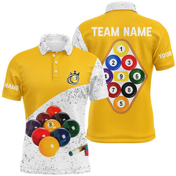 FUNSTUFFPRINT Personalized 9 Ball Pool White Grunge Men Billiards Polo Shirt Size S-5XL