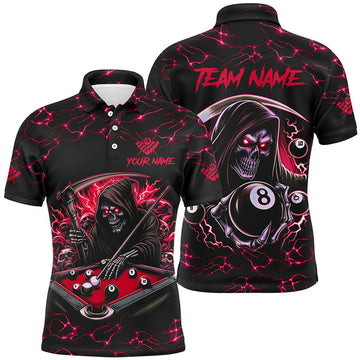 Custom Billiard Multicolor Funny Death Skeleton 8 Ball Pool Customized Name, Team Name 3D Polo Shirt, Skull Billiard Shirt