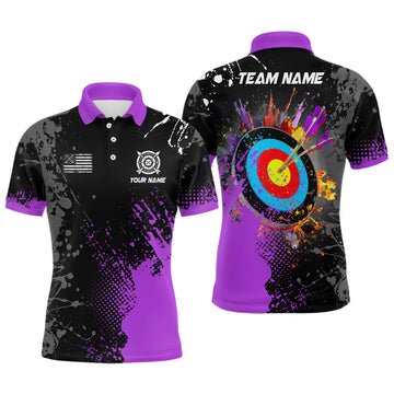Personalized Paint Purple 3D Target Archery Polo Shirts For Men Custom Name Archery Jerseys Attire