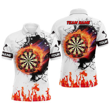 FUNSTUFFPRINT Orange Dartboard Fire Flame 3D Dart Polo Shirts Custom Darts Shirts For Men Darts Team Shirts