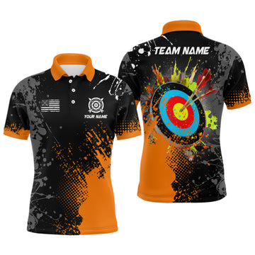 Personalized Paint Orange 3D Target Archery Men Polo & Quarter-Zip Shirts, Archery Jerseys Attires