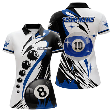 Custom Personalized Billiard 8 Ball & 10 Ball Women Polo Shirts, Custom Team Name Billiard Attire Jerseys