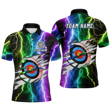 Personalized Archery Colorful Thunder Lightning Men Polo Shirts Custom Archery 3d Target Shirts