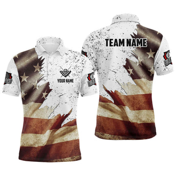 FUNSTUFFPRINT Personalized Retro American Flag Billiard Men Polo Shirts Custom Patriotic Billiard Jerseys Uniform Polo Shirt Size S-5XL
