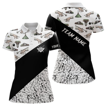Custom Grunge Black White Full Printing Billiard Polo Shirts For Women, Best Billiard Shirts Design