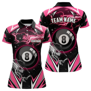 Custom Pink 8 Ball Pool Billiard Jersey Custom Women Polo Shirts, Team League Billiard Valentine Sport Shirt