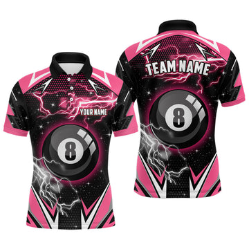 Custom Pink 8 Ball Pool Billiard Jersey Custom Men Polo Shirts, Team League Billiard Valentine Sport Shirt