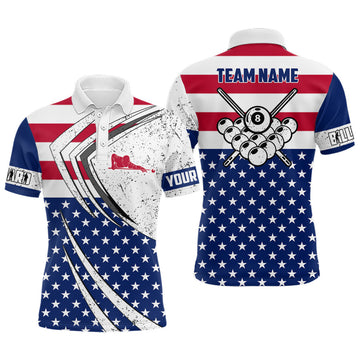 FUNSTUFFPRINT Personalized Billiard Balls American Flag Men Polo Shirts Custom Patriotic Billiard Player Polo Shirt Size S-5XL