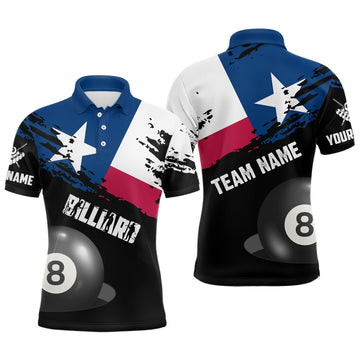Personalized Texas Flag Billiard Games Men Polo Shirts, Patriotic Billiard Texas Sports Shirts