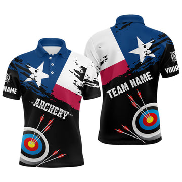 Custom Grunge Texas Archery Men Polo Shirts, Texas Flag Shirts For Archers, Archery 3d Target Shirt