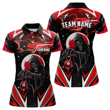 Custom Grim Reaper Red Billiard Jerseys For Women Custom Billiard Polo Shirts Team League Billiard Shirts