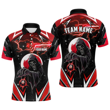 FUNSTUFFPRINT Grim Reaper Red Billiard Jerseys For Men Custom Billiard Polo Shirt Size S-5XL
