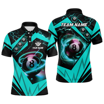 Custom Turquoise 8 Ball Pool Billiard Jersey For Men Custom Billiard Polo Shirt Team League Billiard Shirt