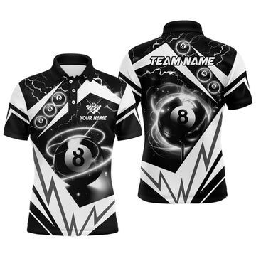 FUNSTUFFPRINT White 8 Ball Pool Billiard Jersey For Men Custom Billiard Polo Shirts Team League Billiard Polo Shirt Size S-5XL
