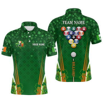 Custom St Patrick's Day Billiard Ball Custom Shamrock Pattern Men Polo Shirts, Patrick Billiard Shirt Gift
