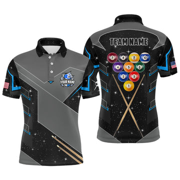 FUNSTUFFPRINT Personalized 10 Ball Pool Billiard Polo Shirts For Men Custom 10 Ball Billiards Attire Polo Shirt Size S-5XL