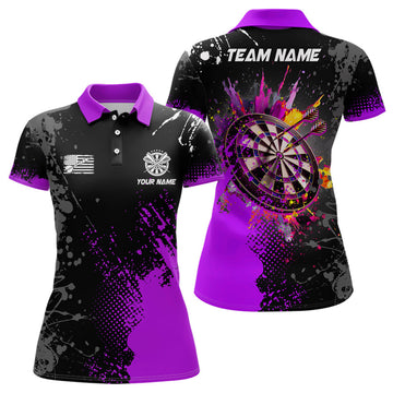 Custom Personalized Paint Purple 3D Dartboard Women Darts Polo Shirts Custom Dart Jerseys Attire For Team
