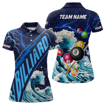 Custom Personalized Funny Billiard Balls With Waves Custom Women Polo Shirts, Unique Billiard Attire Design