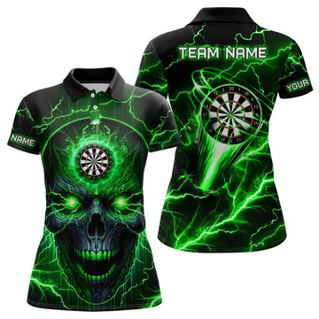 Custom Personalized Green Darts Skull Women Polo Shirts Custom Lightning Thunder Team League Darts Jersey