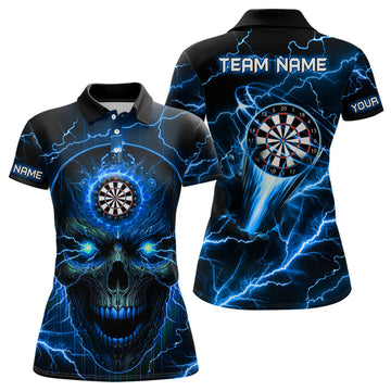 Custom Personalized Blue Darts Skull Women Polo Shirts Custom Lightning Thunder Team League Darts Jersey