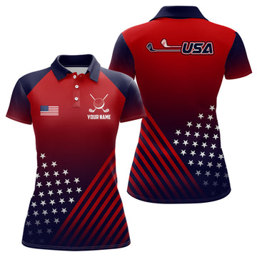 Custom Womens Golf Polo Shirts American Flag Patriotic Custom Red And Navy Golf Shirts Best Women Golf Wears
