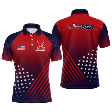 Custom Mens Golf Polo Shirts American Flag Patriotic Custom Red And Navy Golf Shirts Best Men Golf Wears