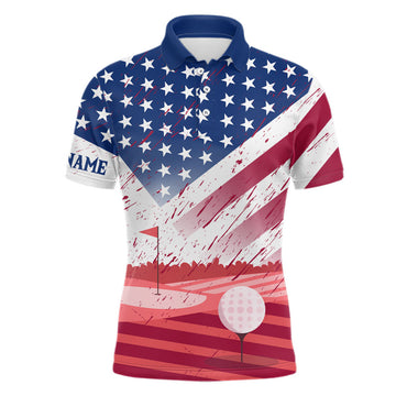 FUNSTUFFPRINT Mens Golf Polo Shirts Custom American Flag Best Patriotic Golf Shirts For Team Golfer Polo Shirt Size S-5XL