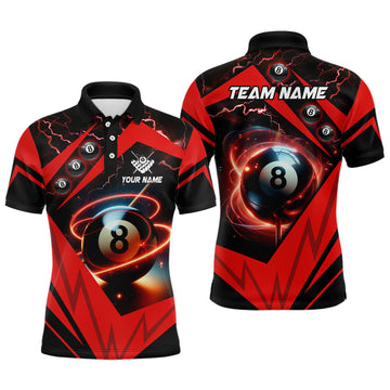 FUNSTUFFPRINT Red 8 Ball Pool Billiard Jerseys For Men Custom Billiard Polo Shirts Team League Billiard Polo Shirt Size S-5XL