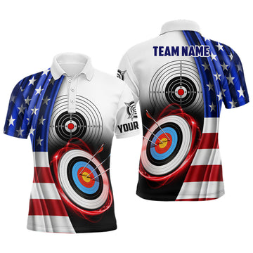 Custom American Flag Archery 3d Target Personalized Men Polo Shirts, Patriotic US Archery Jerseys For Team