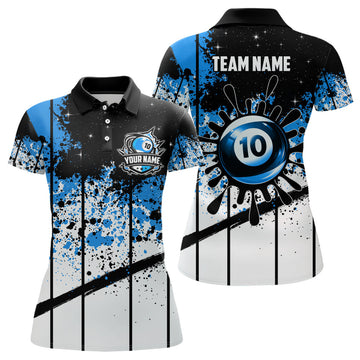 Custom Personalized Billiard 10 Ball Grunge Style Women Polo Shirts, 10 Ball Pool Billiard Attire Jerseys