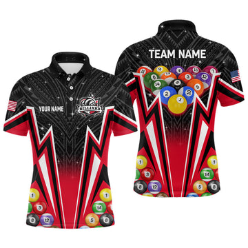 FUNSTUFFPRINT Customized Red 3D 8 Ball Billiard Jerseys Men Polo Shirts, 8 Ball Pool Team League Billiard Polo Shirt Size S-5XL
