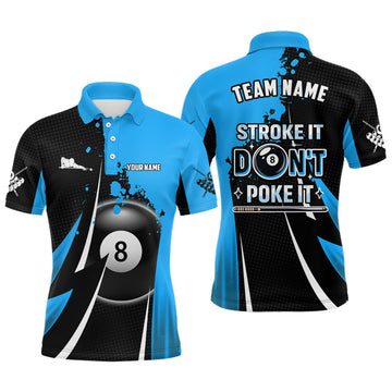 FUNSTUFFPRINT Billiard Funny Stroke It Don't Poke It Men Polo Shirts Custom Blue 8 Ball Pool Billiard Polo Shirt Size S-5XL