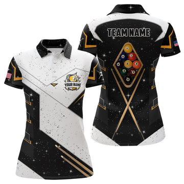 Custom Personalized 9 Ball Pool Billiard Grunge Polo Shirts For Women Custom 9 Ball Billiards Attire Jerseys