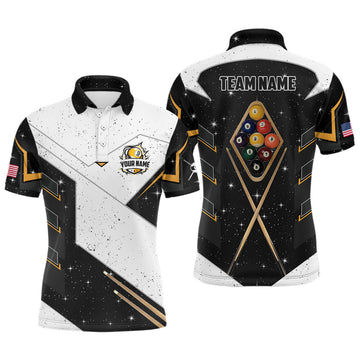 FUNSTUFFPRINT Personalized 9 Ball Pool Billiard Grunge Polo Shirts For Men Custom 9 Ball Billiards Attire Polo Shirt Size S-5XL