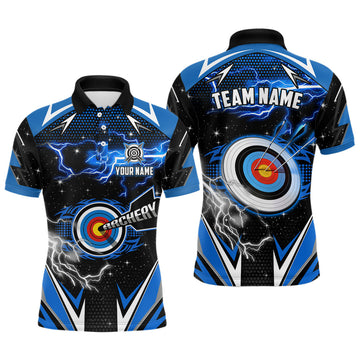 FUNSTUFFPRINT Archery 3d Target Blue Jersey For Men Custom Name Archery Polo Shirts Team League Archery Polo Shirt Size S-5XL
