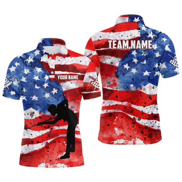 Personalized USA Flag Billiard Player Men Polo Shirts, Patriotic American Flag Billiard Shirts