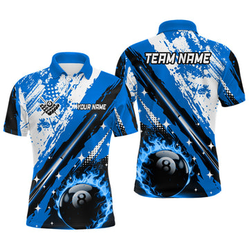 FUNSTUFFPRINT Personalized Billiard Cue 8 Ball Pool Grunge Style Men Polo Shirt Size S-5XL